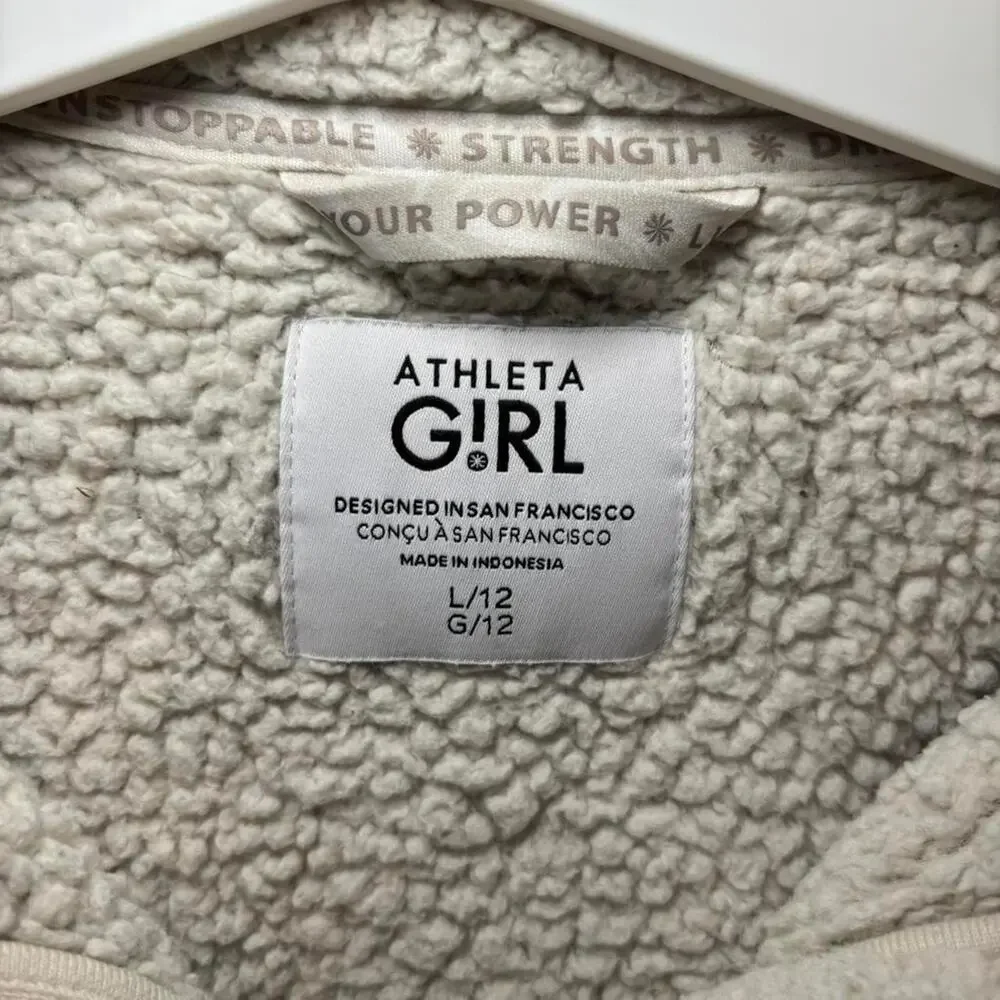 ATHLETA GIRL L Sherpa Fleece Jacket White Beige Cozy Casual